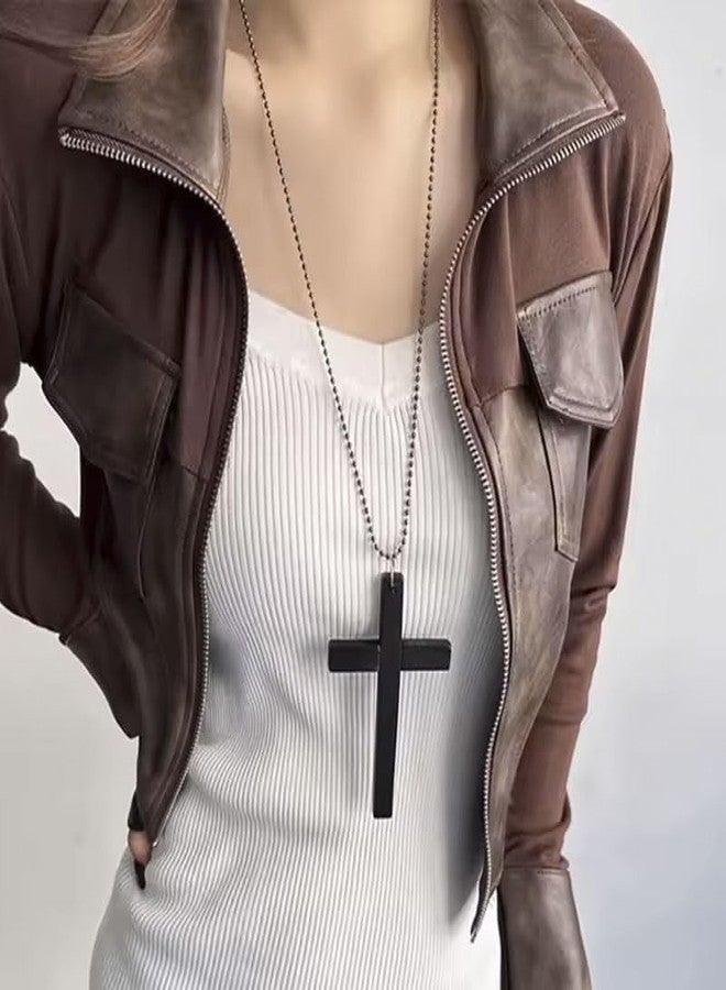 KURTCB Chunky Cross Necklace for Men Women Goth Y2k Big Wooden Cross Pendant Necklace Halloween Nun Witch Costume Christmas Christian Gifts (Black) - Image 4